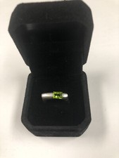 STERLING SILVER GENUINE EMERALD-CUT EMERALD RING - SIZE 5.5