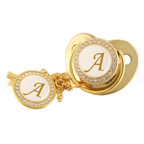 1pc Neugeborenes Baby Gold Schnuller mit Clips Infant 26 Buchstaben Schnuller - Bild 6 von 50