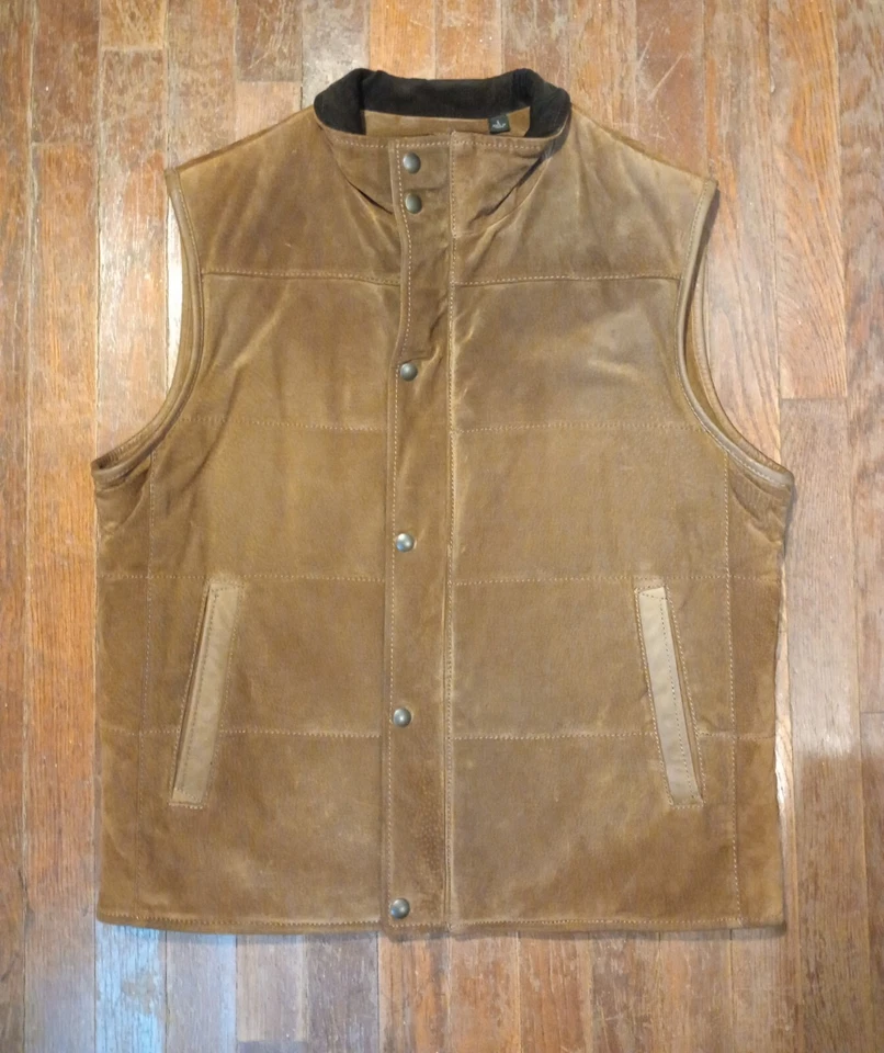 Chaqueta RoundTree Yorke Para Hombres Grande Cuero Gamuza Chaleco Marrón Forrado Pana Cuello Foto 2 de 4