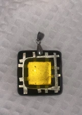 Vintage Murano Style Glass Pendant Yellow Black Art Deco Handmade