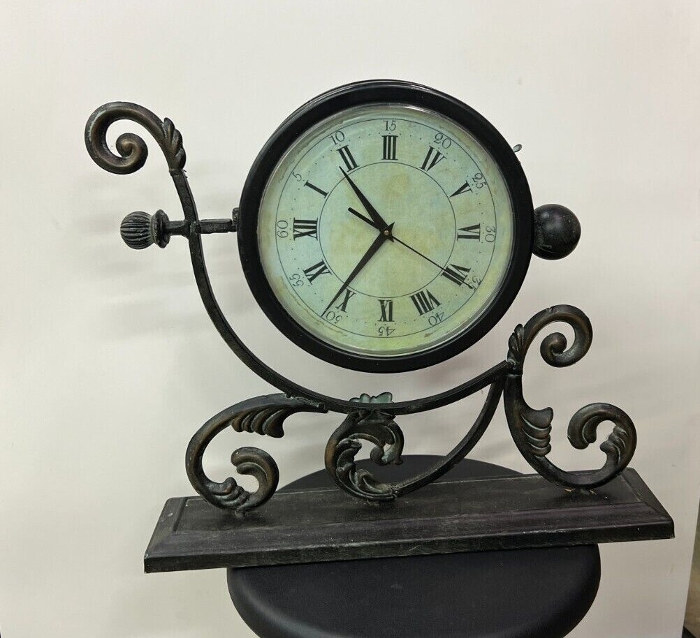 Clock Wrought Iron Quartz Movement Battery Operated Desk Mantle & Shelf Clock