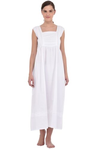 White Cotton Classic Dress/Nightdress I Cotton Lane - Afbeelding 1 van 12