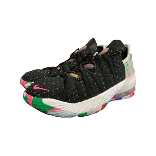 Nike LeBron 18 Black/White/Multicolor Grade School Kids' Basketball Shoes, Size: 4.5