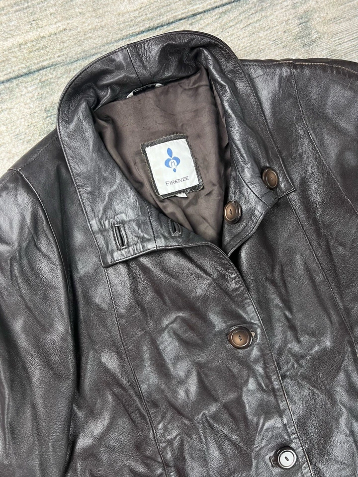 Chaqueta de Cuero Firenze Mujer 46 HECHA EN ITALIA Abrigo Marrón Botón Foto 2 de 4