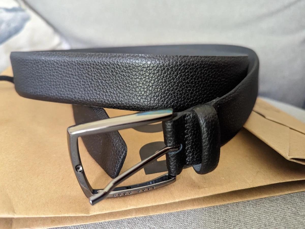BN Hugo Boss Celie Men s Leather Belt Black Embossed Buckle Sz 35 UK Eur 100