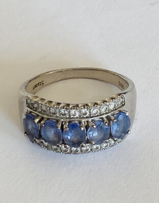 VINTAGE DESIGNER STAUER STERLING SILVER 5 STONES TANZANITE CZ BAND RING SIZE 8