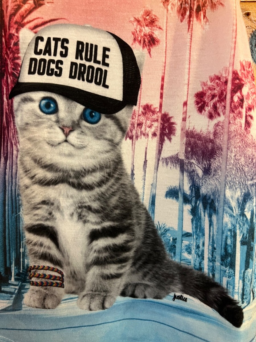 Justice Cats Rule Dogs Drool Tropical Cat Tank Top EUC Girls