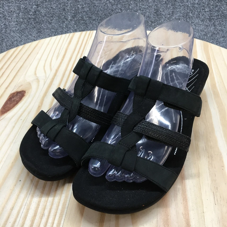 Abeo Sandals Womens 10 Narrow Nova Strappy Slides Black Leather Slip On Casual - Image 3 of 4