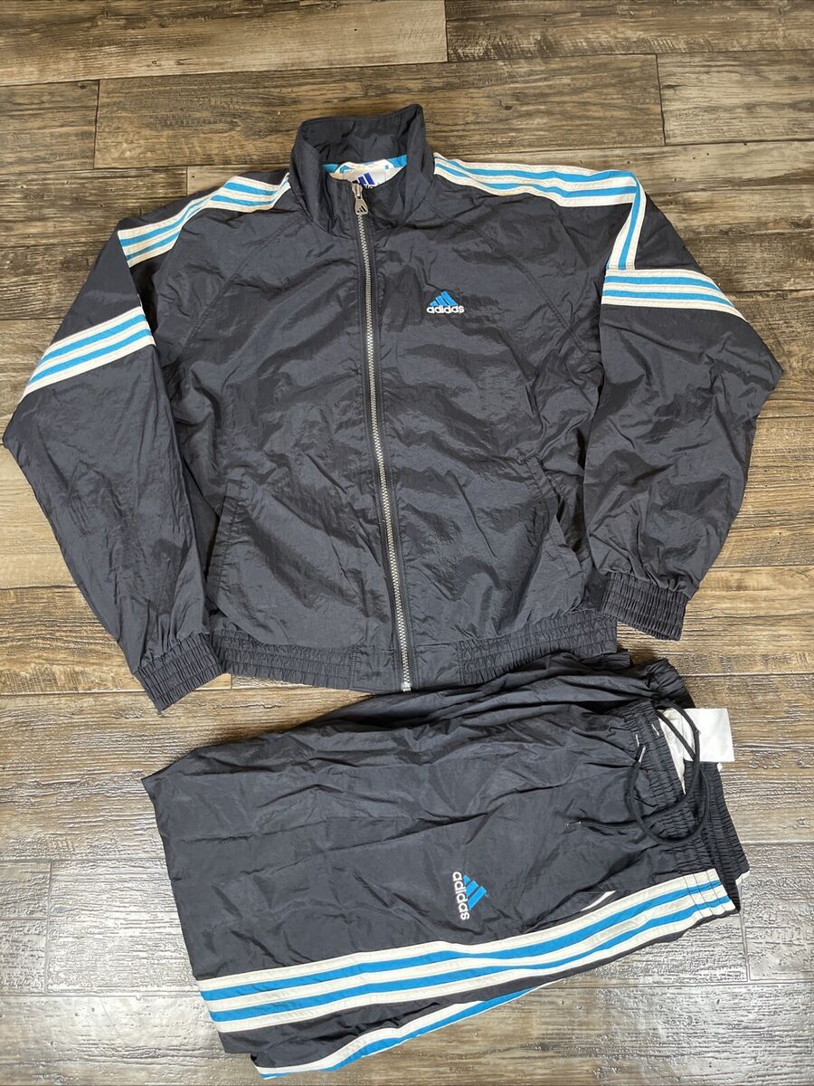 VINTAGE Adidas Tracksuit Mens Medium Blue White WarmUp Zip VINTAGE Adidas Tracksuit Mens Medium Blue White WarmUp Zip