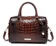NEW Designer Luxury Zip Top Handle Purse Croc Print Brown PU Leather Handbag Bag