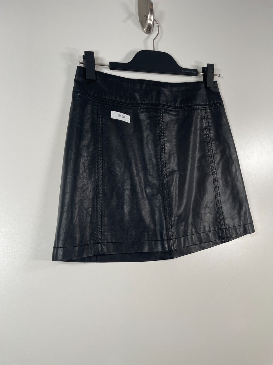 Free People Womens Faux Leather Vegan Back Zip Mini Skirt Black Sz - Main Image