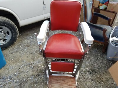Emil j Paidar Vintage Barber Chair Old Salon Mid Century Cast Iron Antique  red