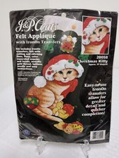 J P Coats Christmas Kitty 28085 Approx. 18 Diagonal Felt Applique Sealed