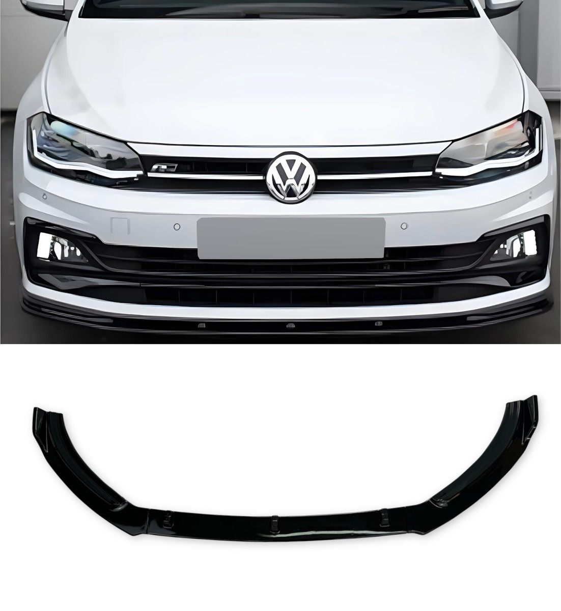 FRONT LIP SPLITTER SPOILER GLOSS BLACK FOR VW POLO MK6 R-LINE 2017+