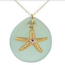 Sea Glass with Starfish Necklace Ocean Nautical Beach Jewelry Gift