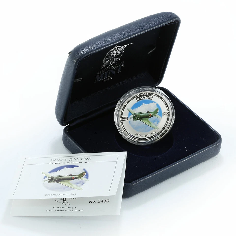 Cook Islands 2 $ Speed Jet 1930 Racers Polikarpov I-16 Aircraft silver coin 2006 - Image 3 of 4