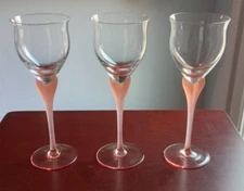 3 Vintage Mikasa Crystal Water Goblets Sea Mist Coral Pink Frosted Stem
