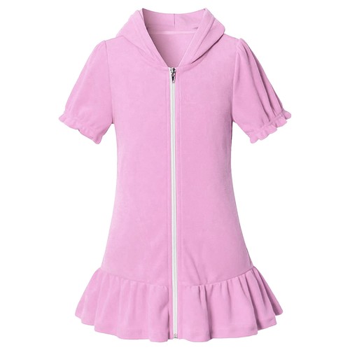 Little Girls Swim Cover Up Swimsuit Zip Up Hooded Bathrobe Absorbent Beach Dress - Picture 20 of 81