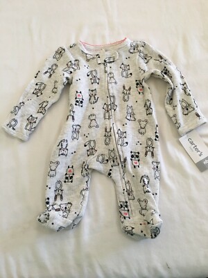 New Carter's Woodland Animal Cotton Pajama PJs Footie Sleeper Baby Boy Gray