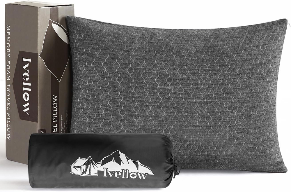 Ivellow Compressible Memory Foam Travel Camping Pillow for Comfortable Sleep