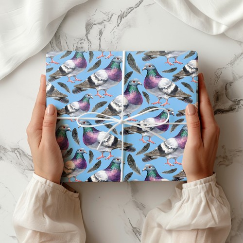 Pigeon Gift Wrap – Watercolour Pigeons Wrapping Paper with Feathers Design W71 - Picture 41 of 44