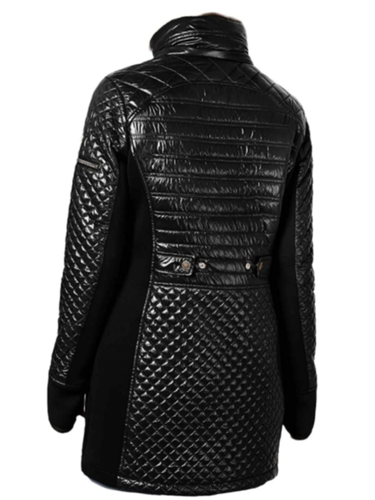 Cappotto con cappuccio Michael Kors nero trapuntato misto misto finiture in pelliccia sintetica taglia M