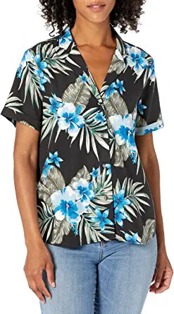 28 Palms Womens Loose-Fit 100% Silk Tropical Vacation Shirt