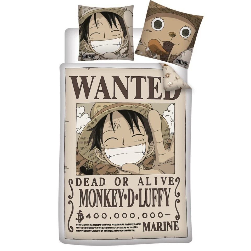 Housse de couette One Piece Wanted Luffy 140x200cm + taie d'oreiller 65x65cm