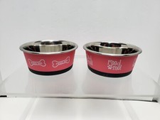 2--Pet Zone Original No-Slip SMALL Pet Bowls, Stainless Steel, 5"diameter, PINK