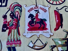 1950s Barber Shop Pub Old World Mid Century Novelty Barkcloth Era Vintage Fabric