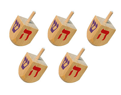 5 x (FIVE DREIDELS) Natural Wood Color Hanukkah Dreidels 2.75''x1.25''x1.25''