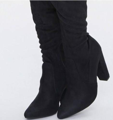 Women's Black Heeled Knee High Boots 