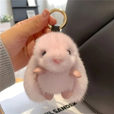 1pc Trendy Plush Rabbit White Keychain for Woman with Cute Charm Soft Toy Decora