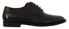 Dolce & Gabbana Black Leather Wingtip Mens Formal Derby Men's Shoes Authentic