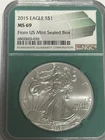 2017 (W) $1 Silver Eagle! From US Mint Sealed Box Label! NGC MS69