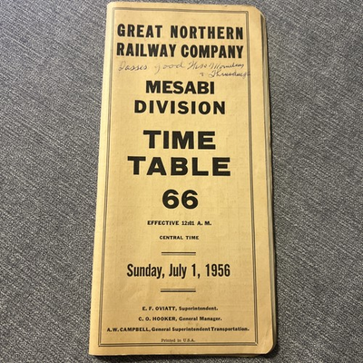 #ad Great Northern Railway Railroad Timetable #66 Mesabi Division 1956 Ephemera $19.99