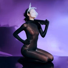 Oil Shiny Sheer Glossy Bodysuit Seamless Pantyhose Tights Full Body Stockings.@