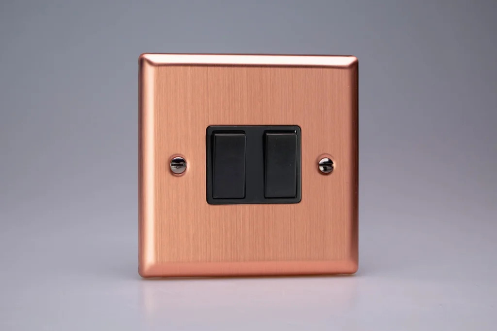 Switch Copper Double Light 10A 2-Gang 2-Way Urban Brushed + Black Insert