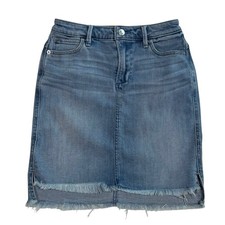 Abercrombie Fitch Womens Medium Wash Denim Mini Skirt Raw Hem High Low Size 25