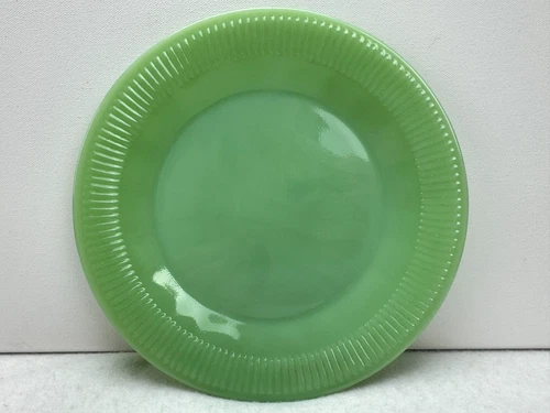 Vintage Fire King Jadeite Green Oven Glass Dinner Plate Jane Ray Ribbed Edge 9in