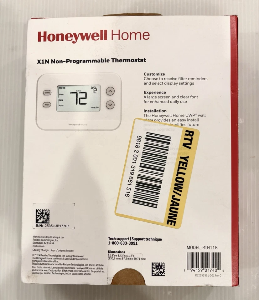 Honeywell Thermostat X1N Digital Non-Programmable Thermostat White Brand New - Image 4 of 4