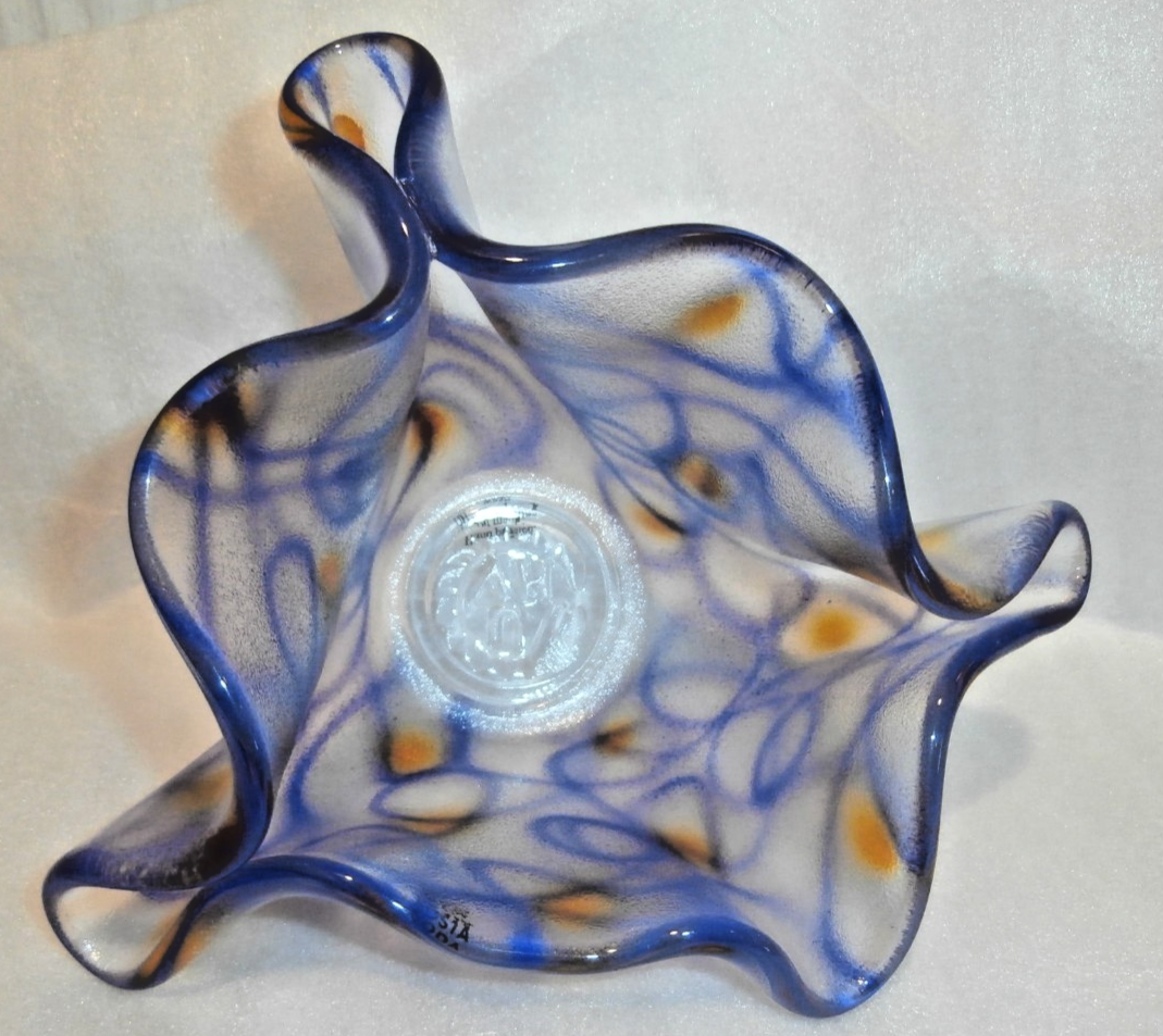 KOSTA BODA Ulrica Hydman Vallien Handmade Blue Glass Handkerchief