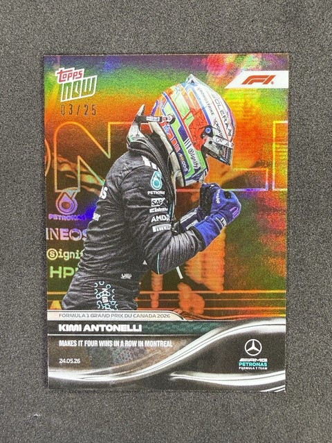 Kimi Antonelli 2026 Topps Now F1 #29 4 wins in a row in Canada Orange Foil /25