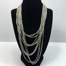 Multi Strand Statement Necklace Silver Tone Chain Fashion Jewelry 12 in L