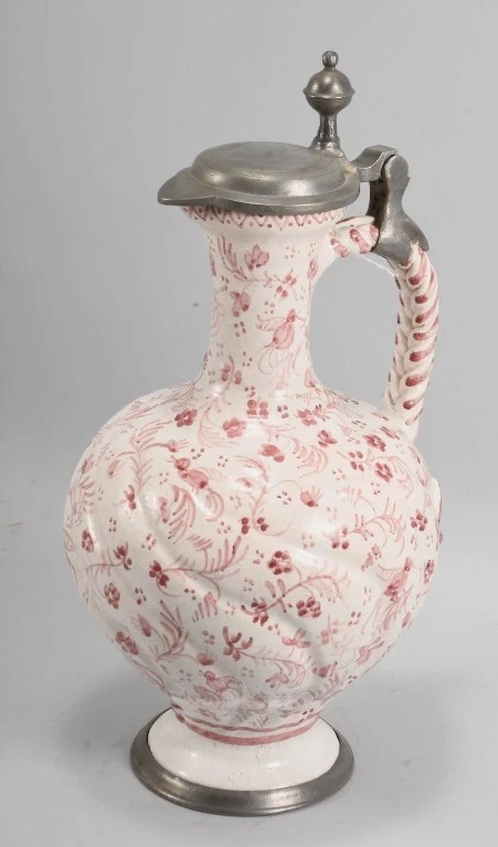 Fayence-Krug mit Zinnmontierung | Thüringen / Erfurt | dat. 1766 | 34cm - Bild 2 von 4