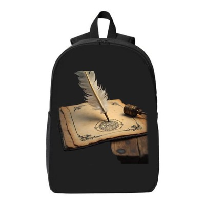 Black Laptop Backpack with Old Design Quill & Ink Holder - Perfect for College  