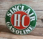 Vintage Sinclair HC Gasoline Porcelain Domed Gas Pump Plate Sign