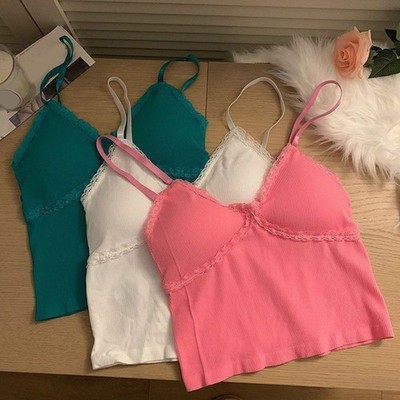 Tanktop Style Spitzen Camisole Trägertop mit Brustpolster und kurzem Oberteil f