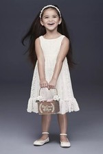 Flower Girl Dress David  s Bridal White Lace Ruffle Hem Size 5 EUC 99