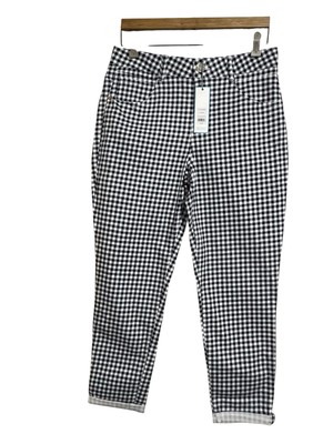 Draper James RSVP Womens Size 12 Elastic Waist Pants Check Navy White New